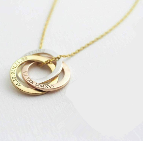 Family Necklace Personalized Gift Linked Circle Necklace Custom Children Name Rings Eternity Necklace Mother Gift