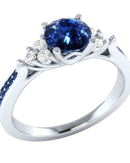 New inlaid sapphire zircon ring European and American hot-plated 925 silver princess engagement ring