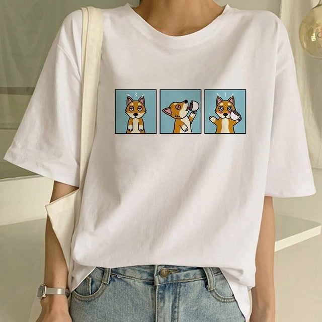 Women's Fashion Shiba Inu Dog Round Neck T-shirt