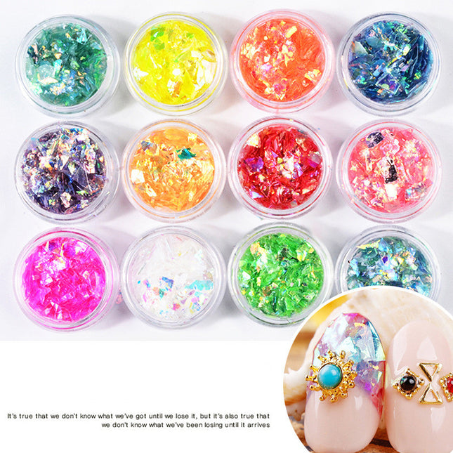 12 colors nail art colorful shell paper