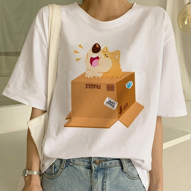 Women's Fashion Shiba Inu Dog Round Neck T-shirt