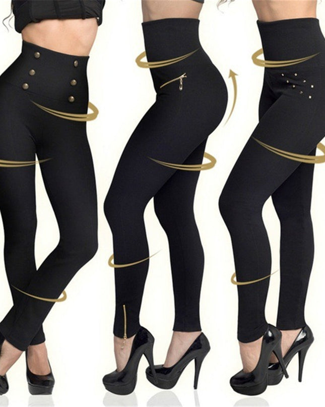 High-waisted Tight Pants Tummy Control Zipper Leggings for Women Seamless Breech with Diamond-studded Pants