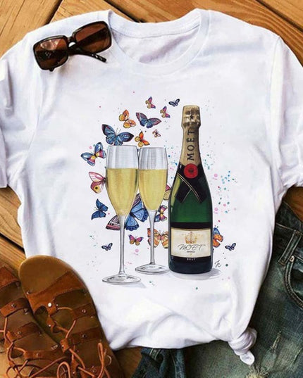 T-shirt Kawaii Rose Gold Wine Glass