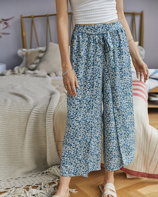 Floral wide-leg pants