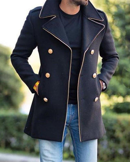 New men's woolen stand collar mid-length casual coat with pockets