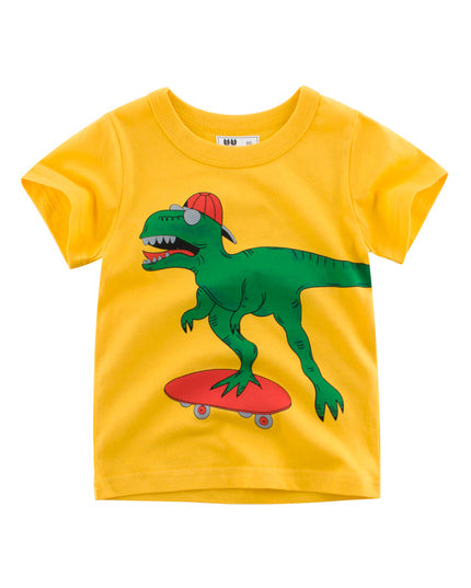 Brand children's clothing wholesale factory direct 2021 summer children's short-sleeved T-shirt baby clothes dinosaur pattern