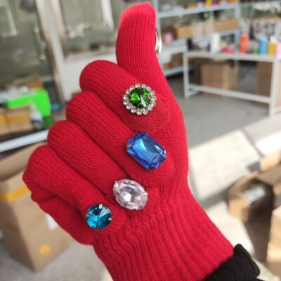 Personality Creative DIY Split Finger Colored Diamond Knitted Gloves