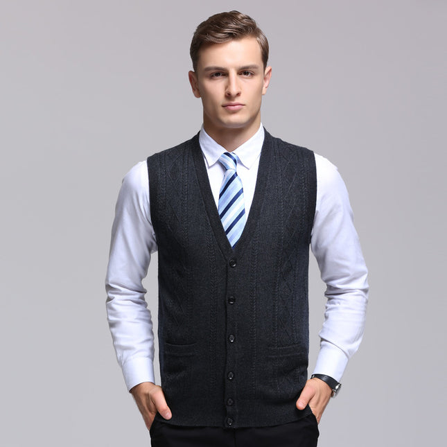 Men's Wool Vest Knitted Vest Middle-aged Men's Sweater