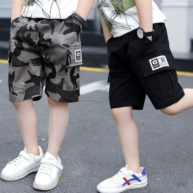 Boys Elasticated Shorts Camouflage Overalls Five-Point Pants