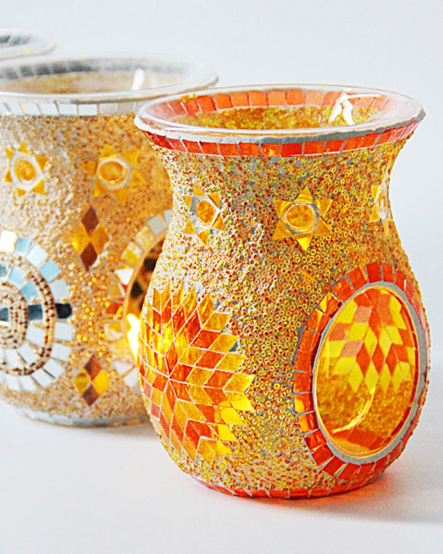 Mosaic Sunflower Glass Wax Melt Oil Burners Candle Holder Ethnic Style Essential Oil Lamp Diffuser Romantic Spa Club Home Decor
