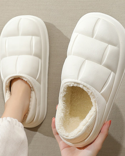 Winter Warm EVA Waterproof Women Men Plush FLat Cotton slippers Indoor Slippers Furry Home Thick Platform Non-slip Couples Shoes