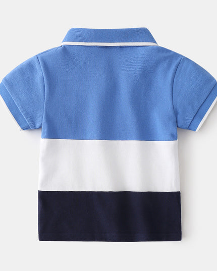 Boys Color Block Lapel Tops Korean Children's Clothing Boys Embroidered Shirts Baby Summer Trends