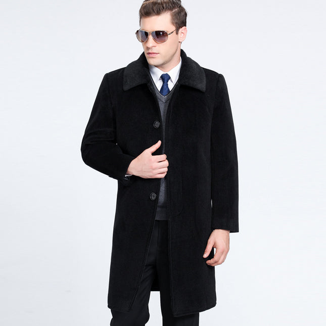 Middle-aged Lapel Wool Coat Male Father Medium Long