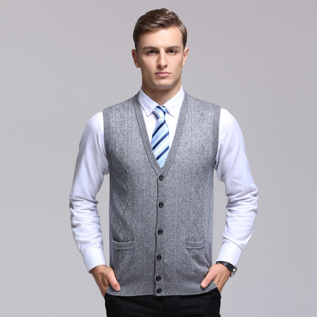 Men's Wool Vest Knitted Vest Middle-aged Men's Sweater