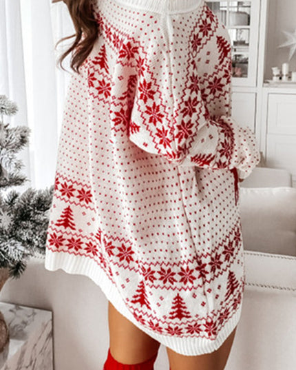 Christmas Jacquard Loose Knit Long Sleeve Dress