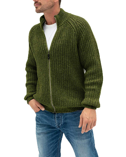 Sweater Cardigan Men's Solid Color Zipper Turtleneck Knit