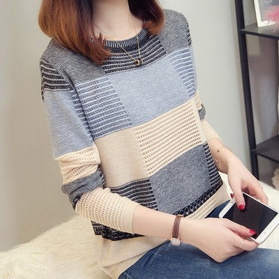 New Women's Korean Style Color Matching Loose Striped Long Sleeves