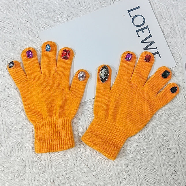 Personality Creative DIY Split Finger Colored Diamond Knitted Gloves