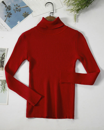 Solid Color Pit Strip Knit Pullover Turtleneck Sweater