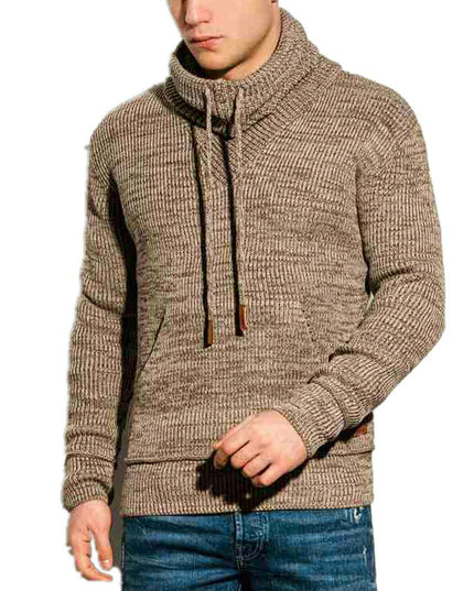 Men's FallWinter Drawstring Stand Collar Knit Long Sleeve Outer Sweater