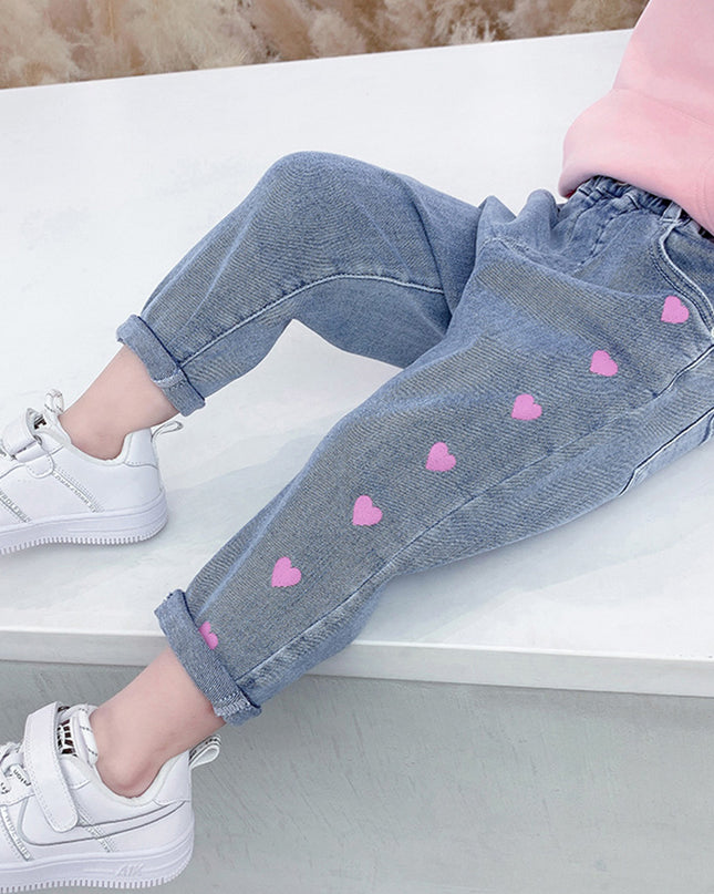Girls' Casual Thin Love Stretch Jeans