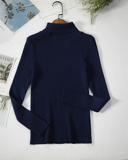 Solid Color Pit Strip Knit Pullover Turtleneck Sweater