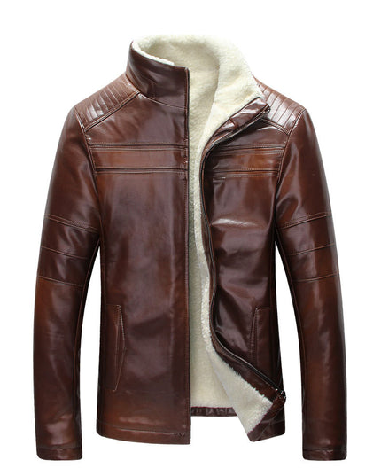Men PU Leather Stand Collar Jacket