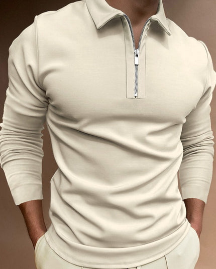 New Style POLO Shirt Zipper Solid Color Men's Long-sleeved T-shirt Top