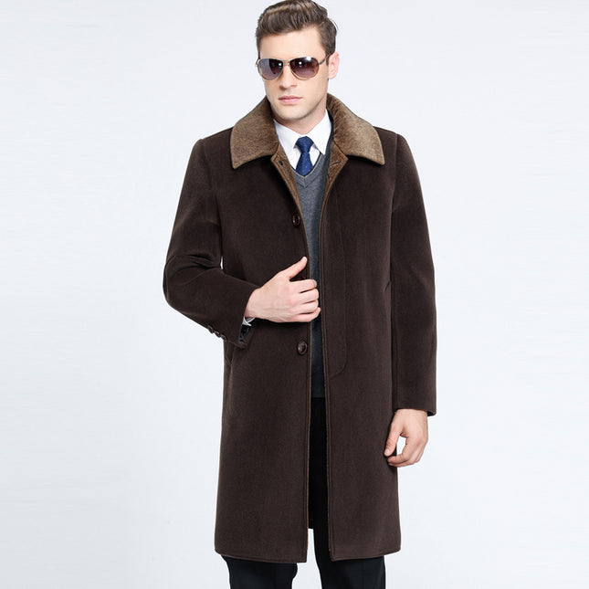 Middle-aged Lapel Wool Coat Male Father Medium Long