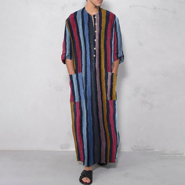 Men's Long Sleeve Arabian Striped Printed Shirt