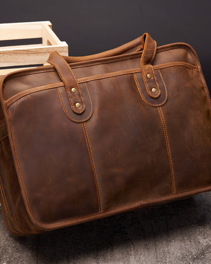 Large Capacity Retro Crazy Horse Leather Briefcase For Men