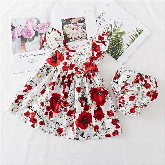 Cotton Baby Ruffled Floral Print Dress