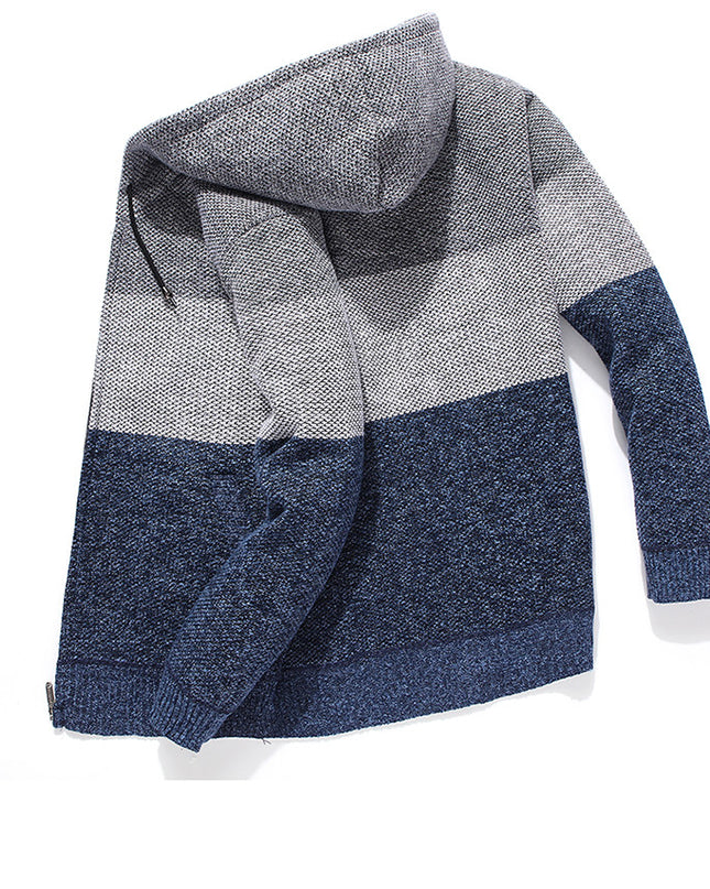 Casual Men's Hooded Plus Fleece Warm Sweater