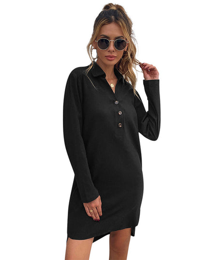 Single-breasted Lapel Long-sleeved Dress